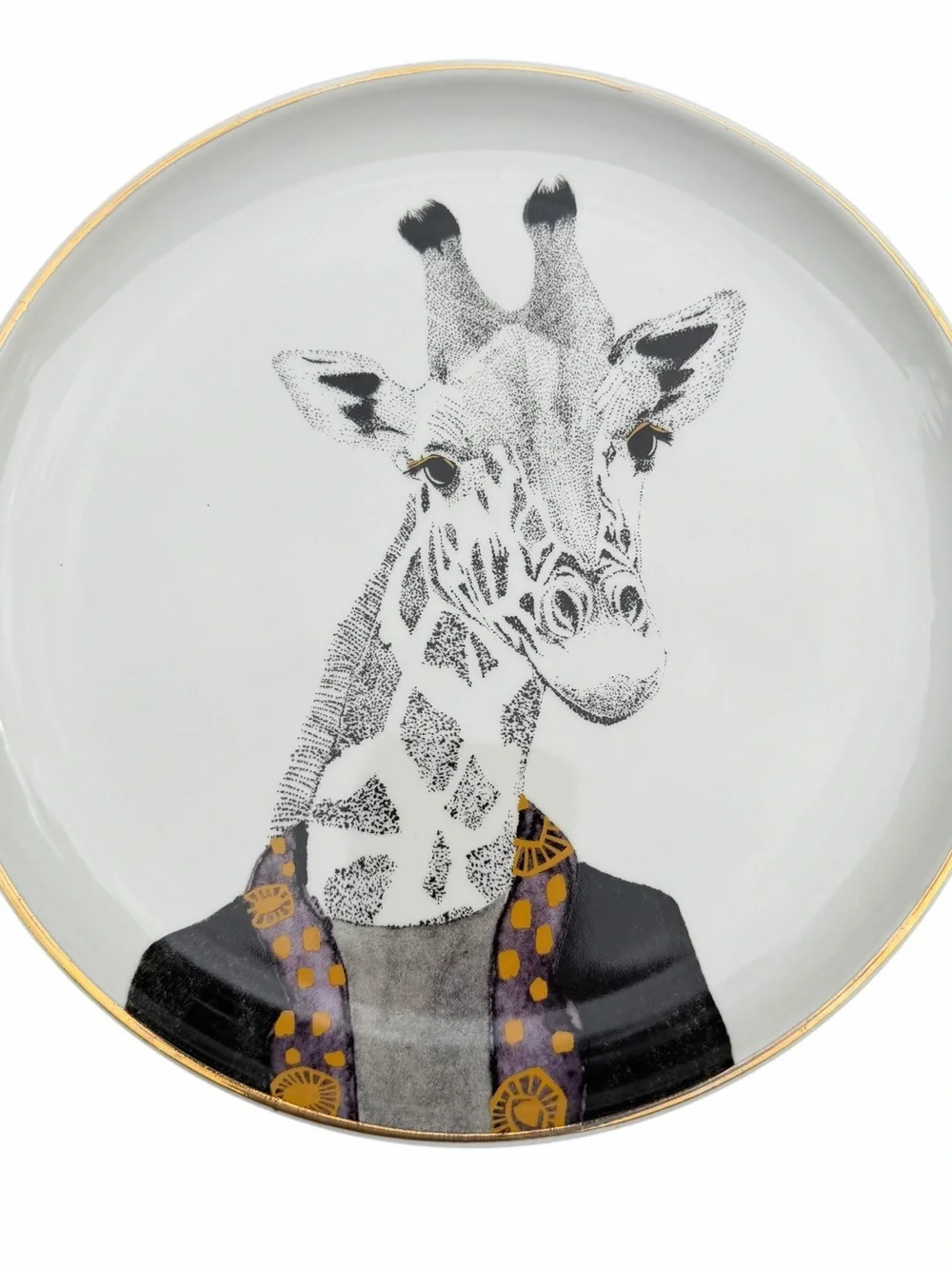 Pier 1 Imports Animal Portrait Plates Set of 3 Dog Owl Giraffe Gold Rim 8”